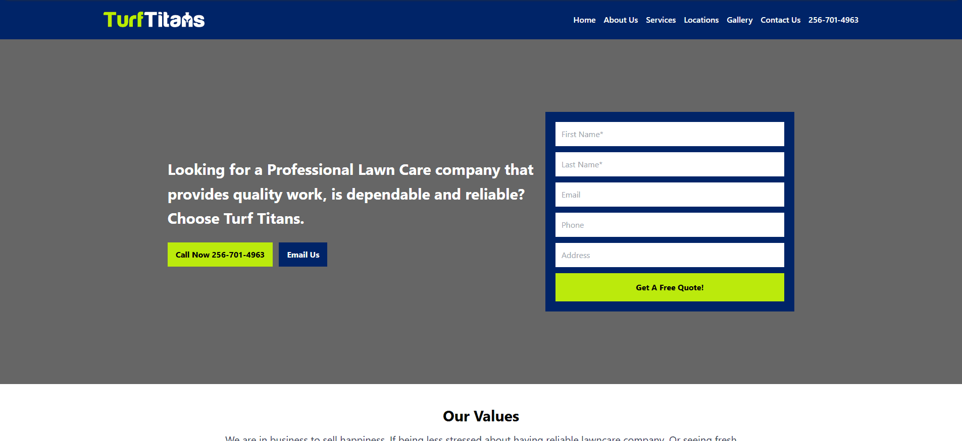 Turf Titans old website before the redesign
